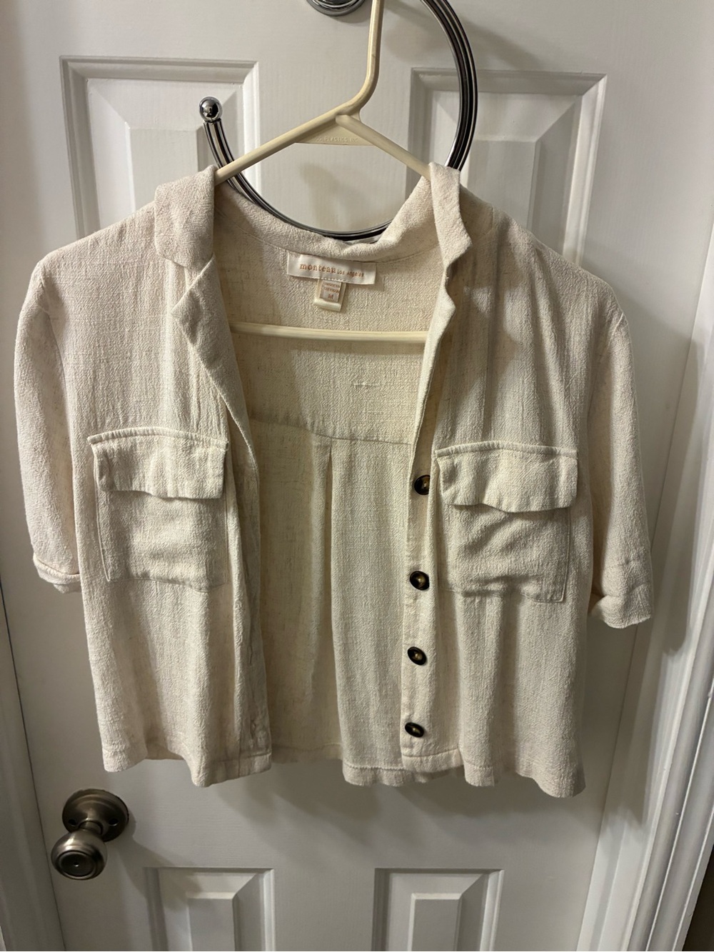 Textured Cream Short-Sleeve Button-Front Shirt